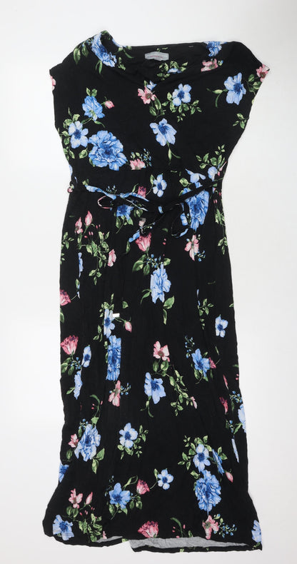 Dorothy Perkins Womens Black Floral Viscose Maxi Size 14 V-Neck Pullover