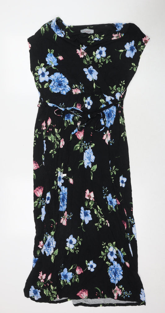 Dorothy Perkins Womens Black Floral Viscose Maxi Size 14 V-Neck Pullover