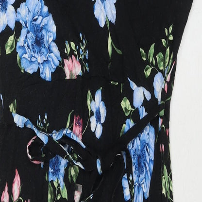 Dorothy Perkins Womens Black Floral Viscose Maxi Size 14 V-Neck Pullover