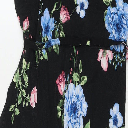 Dorothy Perkins Womens Black Floral Viscose Maxi Size 14 V-Neck Pullover