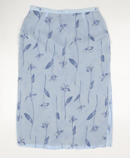 Classics Womens Blue Floral Polyester A-Line Skirt Size 16 Zip