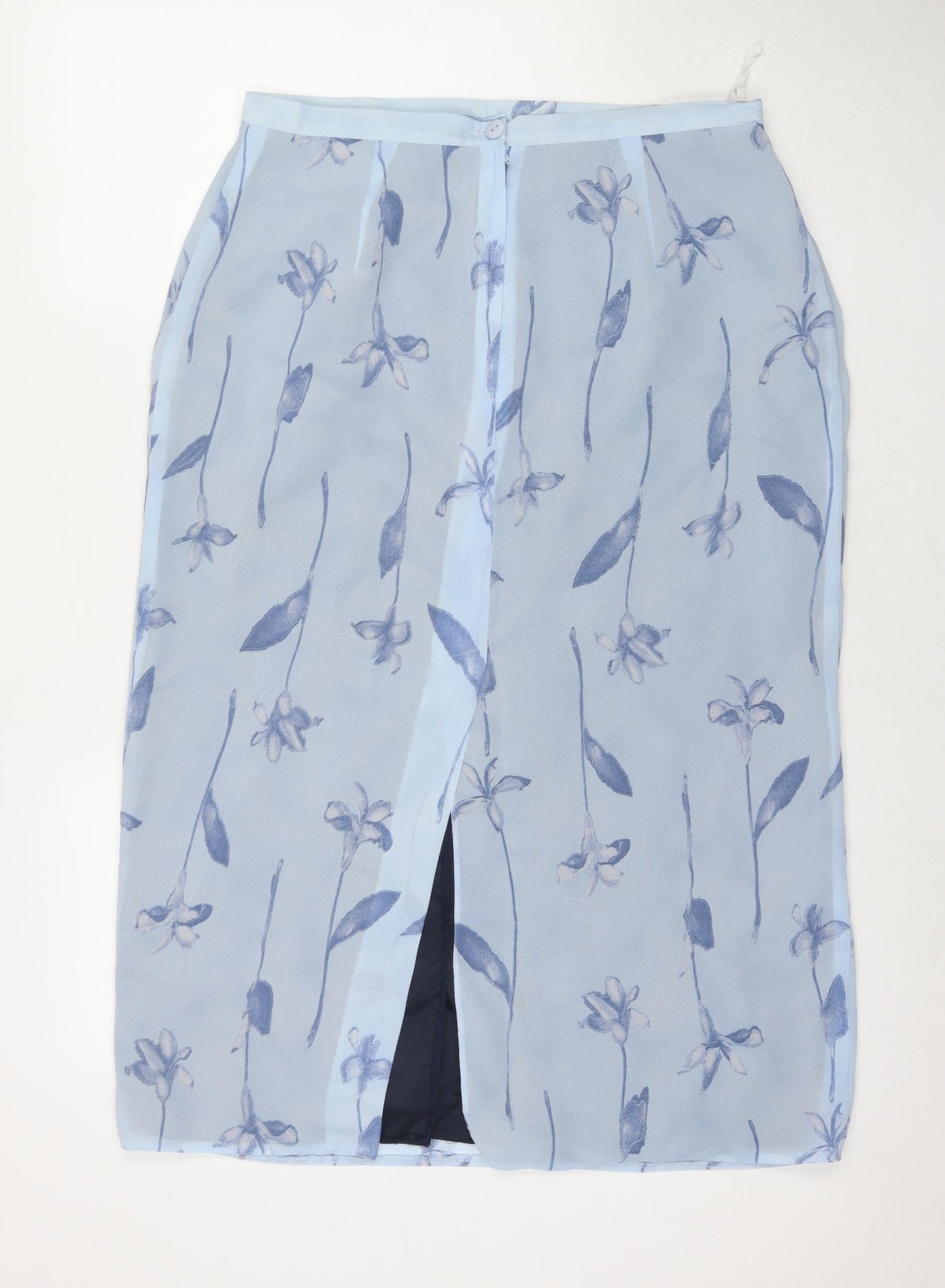 Classics Womens Blue Floral Polyester A-Line Skirt Size 16 Zip