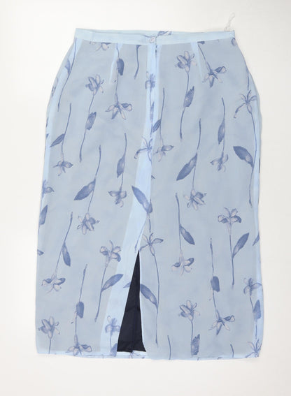 Classics Womens Blue Floral Polyester A-Line Skirt Size 16 Zip