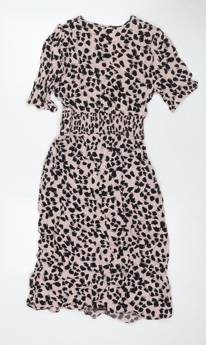 Marks and Spencer Womens Beige Animal Print Viscose A-Line Size 8 V-Neck Pullover - Leopard Print