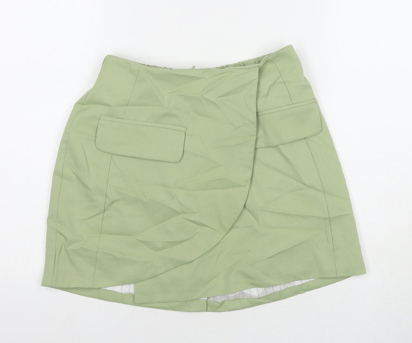 Bershka Womens Green Polyester A-Line Skirt Size M Zip