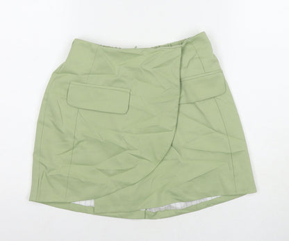 Bershka Womens Green Polyester A-Line Skirt Size M Zip
