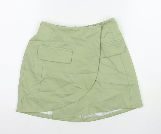 Bershka Womens Green Polyester A-Line Skirt Size M Zip