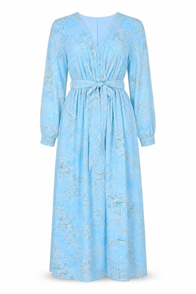 Kurt Muller Womens Blue Floral Polyester Maxi Size S V-Neck Pullover - Size S/M