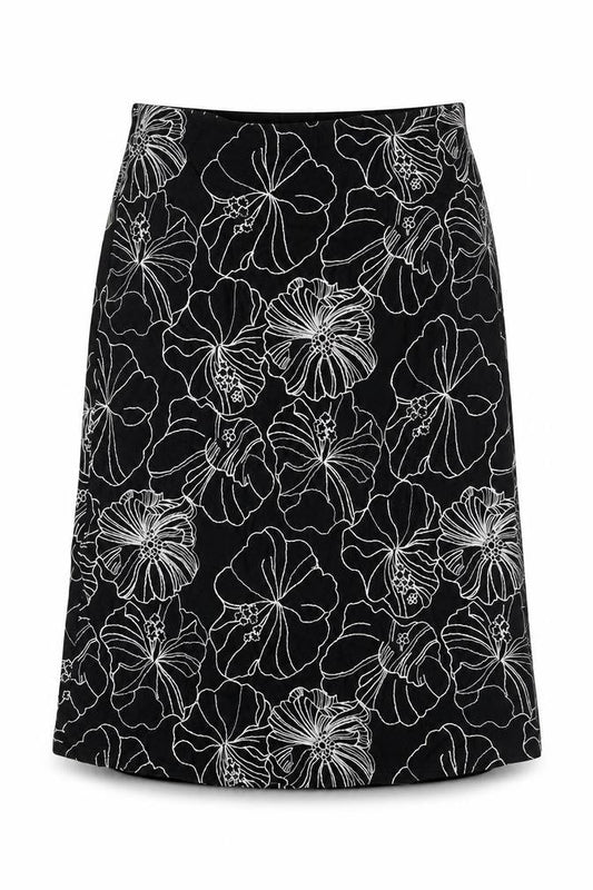 Paulberman Womens Black Floral Viscose A-Line Skirt Size 10 Zip