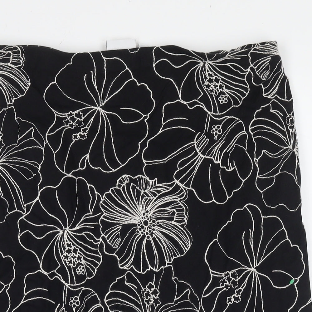 Paulberman Womens Black Floral Viscose A-Line Skirt Size 10 Zip