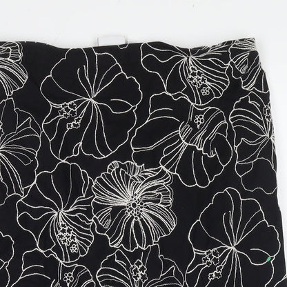 Paulberman Womens Black Floral Viscose A-Line Skirt Size 10 Zip