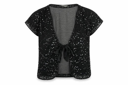 Changes By Together Womens Beige Polyester Wrap T-Shirt Size 16 V-Neck - Sequin Detail