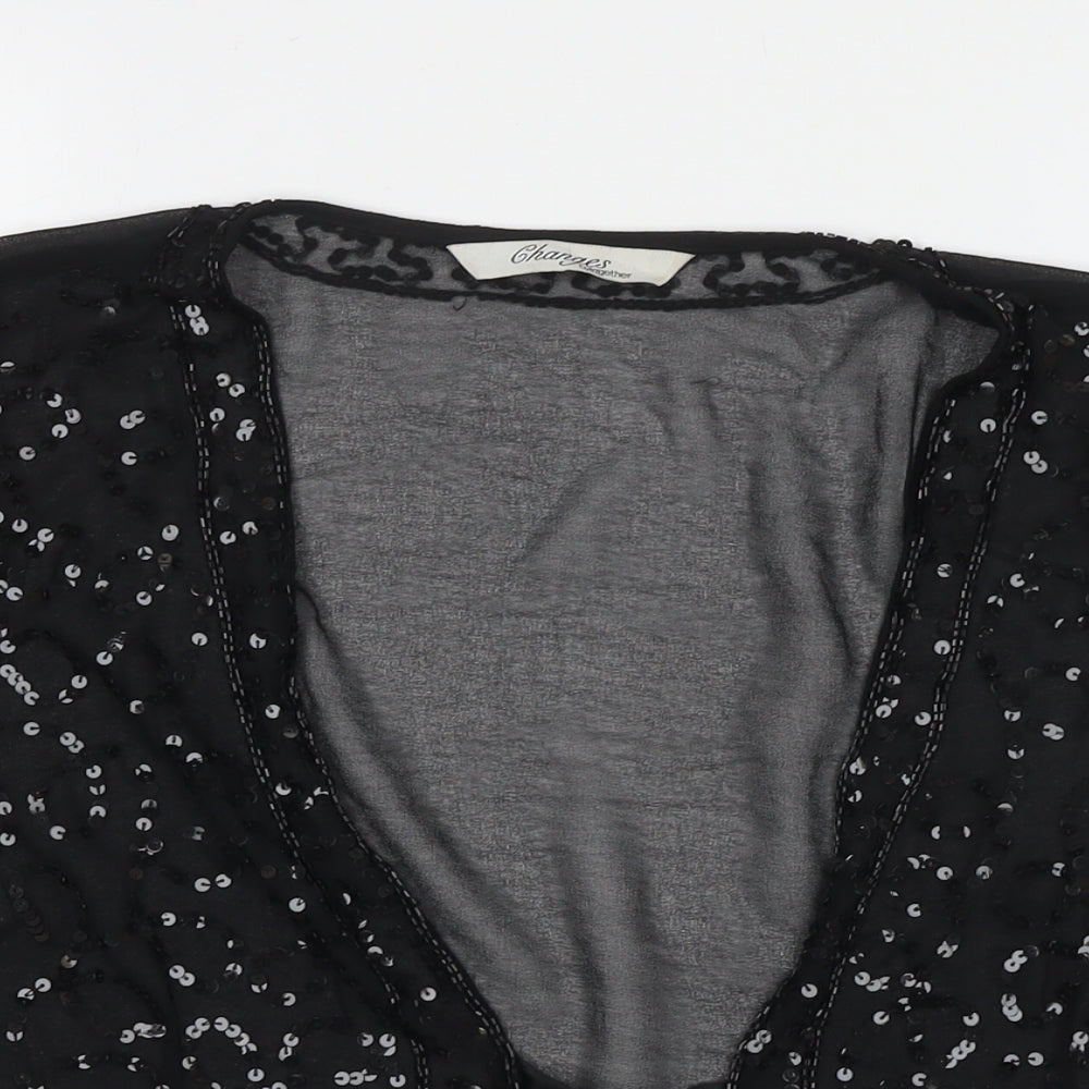Changes By Together Womens Beige Polyester Wrap T-Shirt Size 16 V-Neck - Sequin Detail