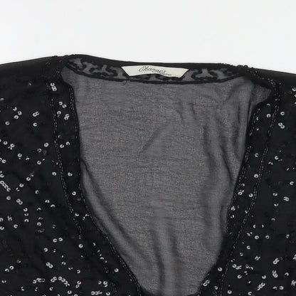 Changes By Together Womens Beige Polyester Wrap T-Shirt Size 16 V-Neck - Sequin Detail