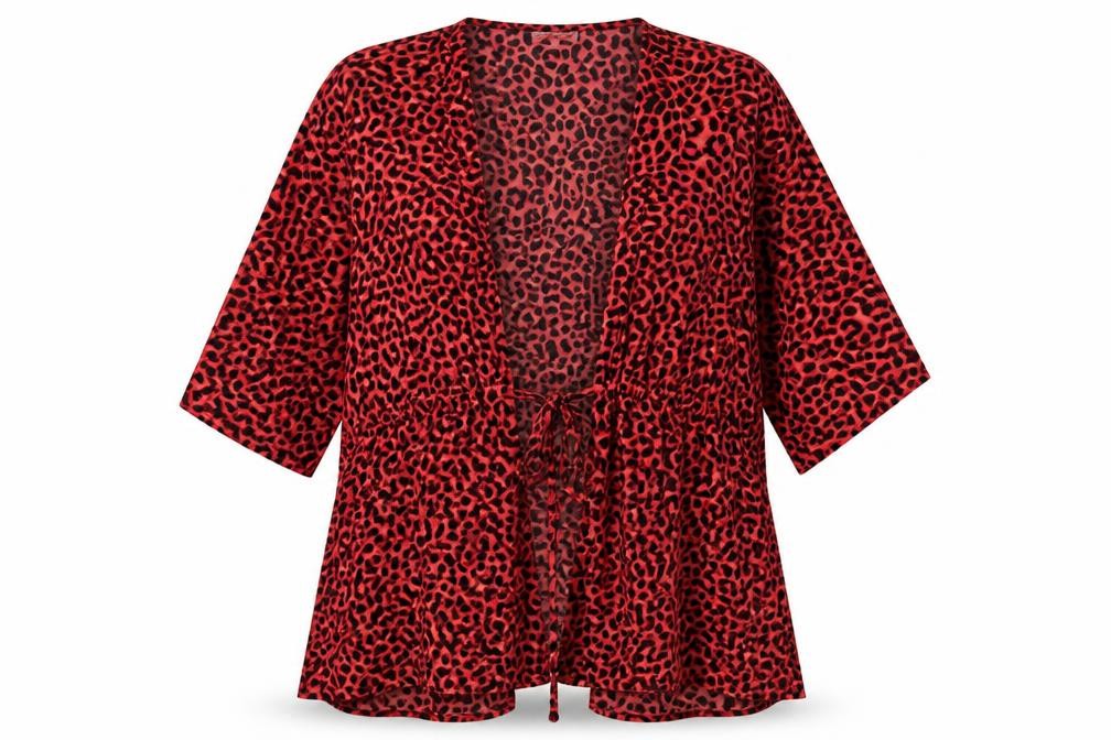 Womens UK Size 12 Dancing Leopard Red Kimono T-Shirt
