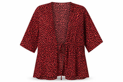 Womens UK Size 12 Dancing Leopard Red Kimono T-Shirt