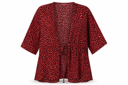 Womens UK Size 12 Dancing Leopard Red Kimono T-Shirt