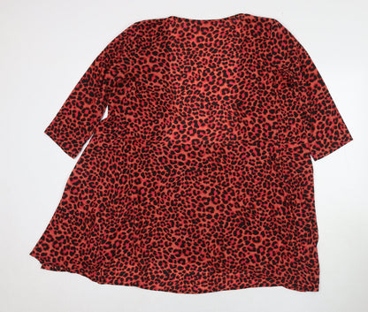 Womens UK Size 12 Dancing Leopard Red Kimono T-Shirt