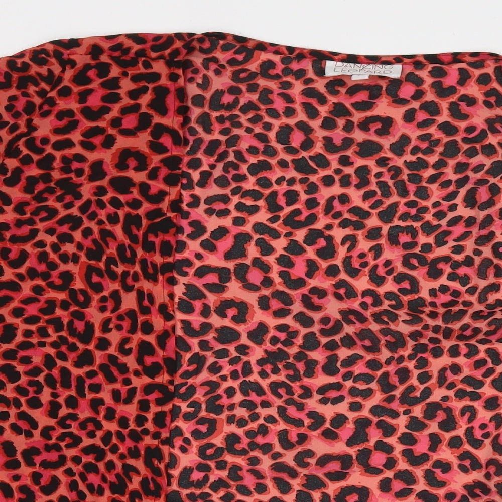 Womens UK Size 12 Dancing Leopard Red Kimono T-Shirt