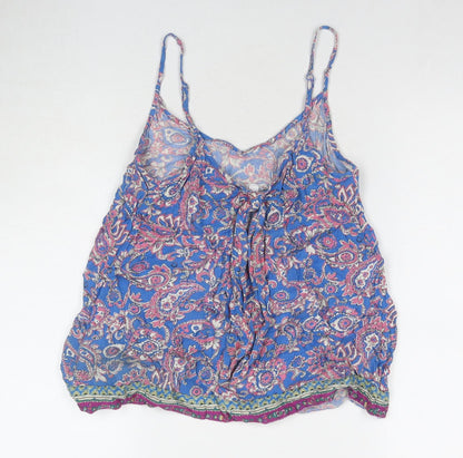 Monsoon Womens Blue Paisley Viscose Basic T-Shirt Size S Round Neck
