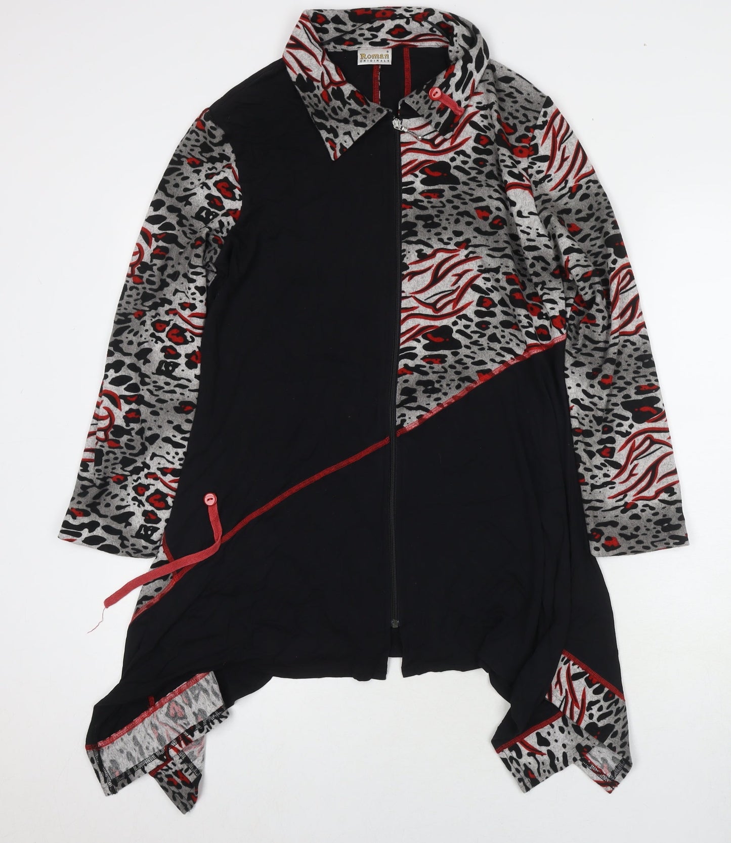 Roman Womens Black Animal Print Viscose Full Zip Sweatshirt Size S Zip