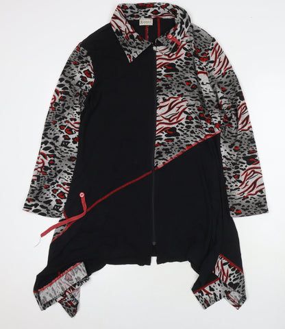 Roman Womens Black Animal Print Viscose Full Zip Sweatshirt Size S Zip