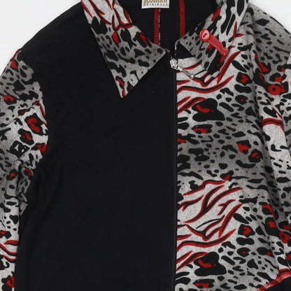 Roman Womens Black Animal Print Viscose Full Zip Sweatshirt Size S Zip