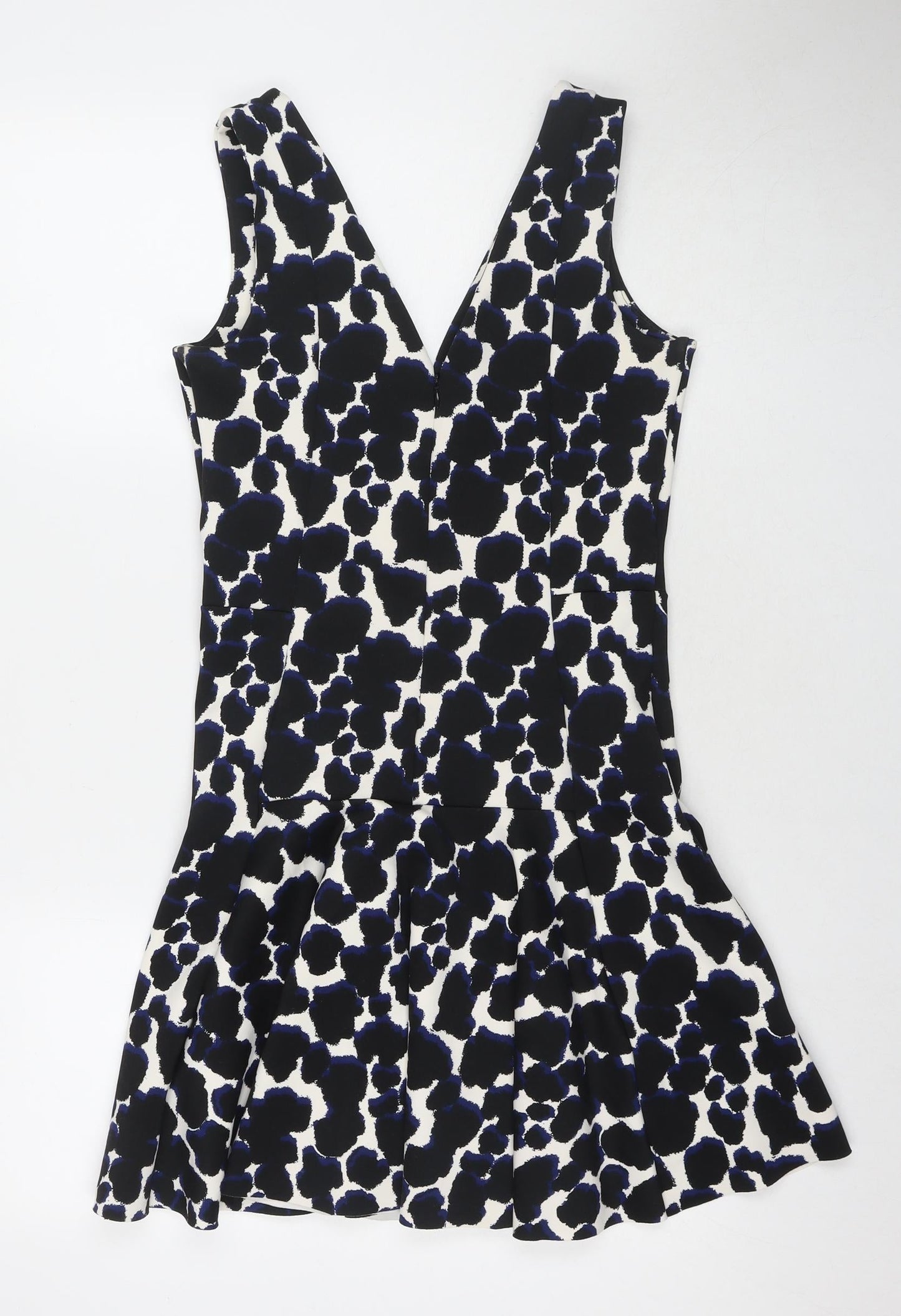 NEXT Womens Black Geometric Polyester Fit & Flare Size 8 V-Neck Zip