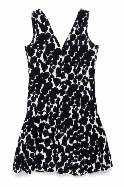 NEXT Womens Black Geometric Polyester Fit & Flare Size 8 V-Neck Zip