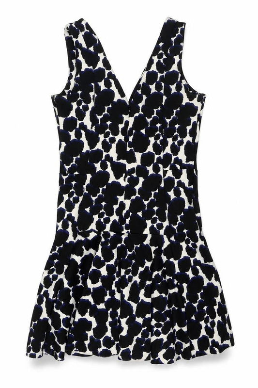 NEXT Womens Black Geometric Polyester Fit & Flare Size 8 V-Neck Zip