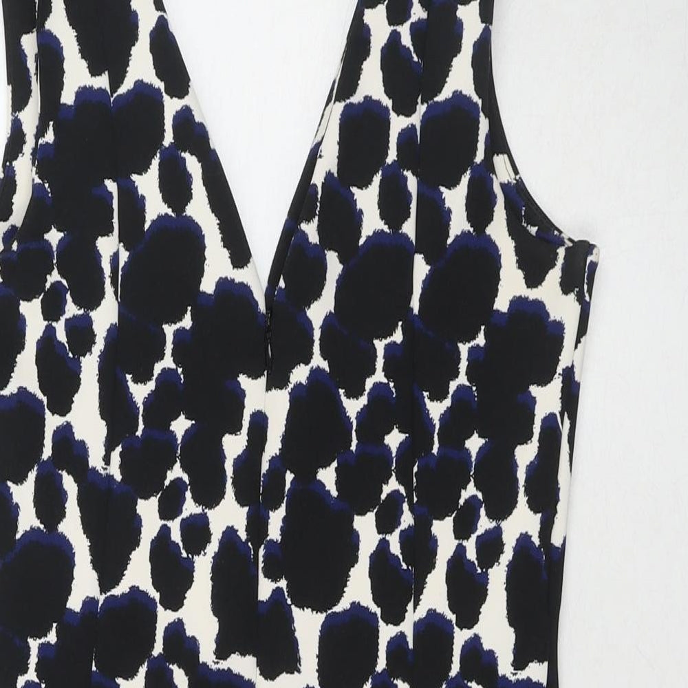 NEXT Womens Black Geometric Polyester Fit & Flare Size 8 V-Neck Zip