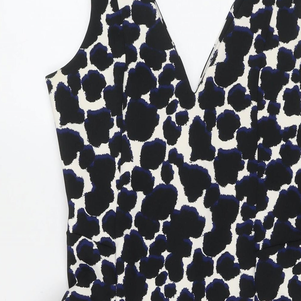 NEXT Womens Black Geometric Polyester Fit & Flare Size 8 V-Neck Zip