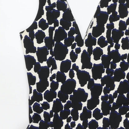 NEXT Womens Black Geometric Polyester Fit & Flare Size 8 V-Neck Zip