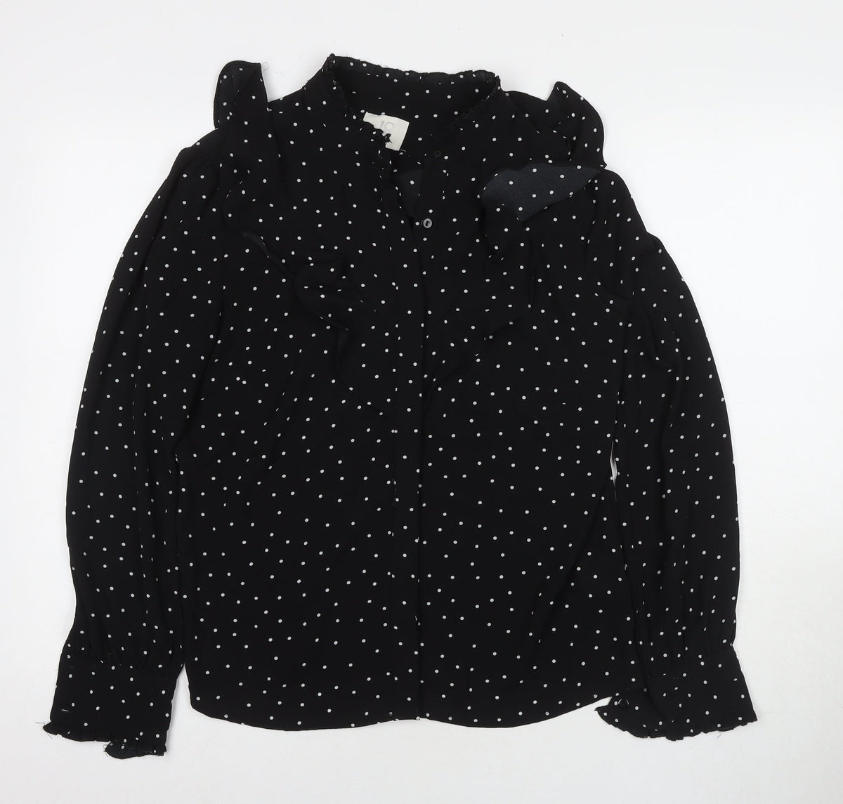 Joy Womens Black Polka Dot Polyester Basic Button-Up Size XS V-Neck