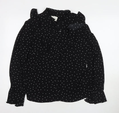 Joy Womens Black Polka Dot Polyester Basic Button-Up Size XS V-Neck