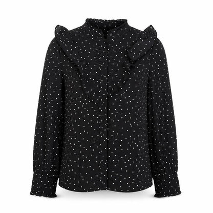 Joy Womens Black Polka Dot Polyester Basic Button-Up Size XS V-Neck