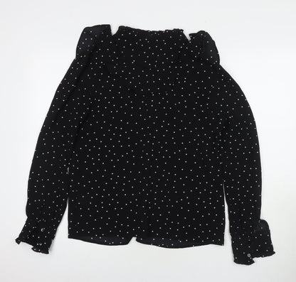 Joy Womens Black Polka Dot Polyester Basic Button-Up Size XS V-Neck