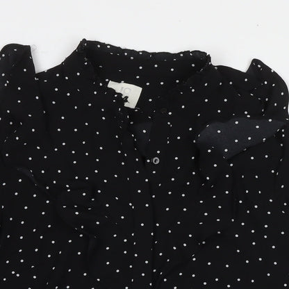 Joy Womens Black Polka Dot Polyester Basic Button-Up Size XS V-Neck