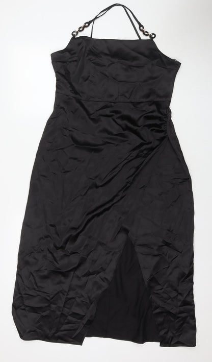 Zara Womens Black Polyester A-Line Size XL Square Neck Pullover - Side Slit(s)
