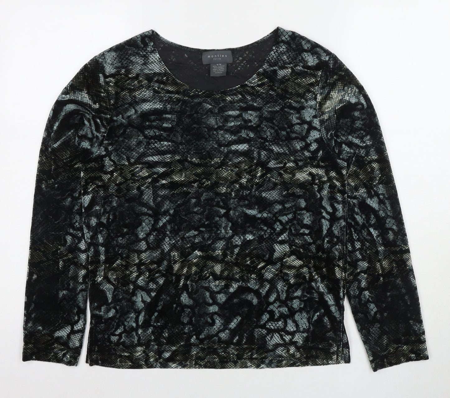 Mantles Womens Grey Animal Print Polyester Basic Button-Up Size M Round Neck - Snake Pattern