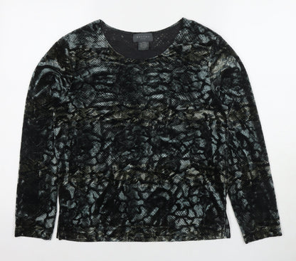 Mantles Womens Grey Animal Print Polyester Basic Button-Up Size M Round Neck - Snake Pattern