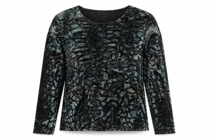 Mantles Womens Grey Animal Print Polyester Basic Button-Up Size M Round Neck - Snake Pattern