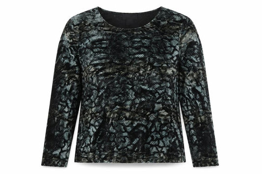 Mantles Womens Grey Animal Print Polyester Basic Button-Up Size M Round Neck - Snake Pattern
