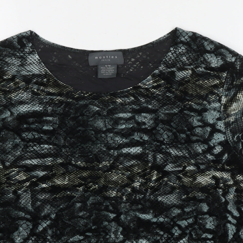 Mantles Womens Grey Animal Print Polyester Basic Button-Up Size M Round Neck - Snake Pattern