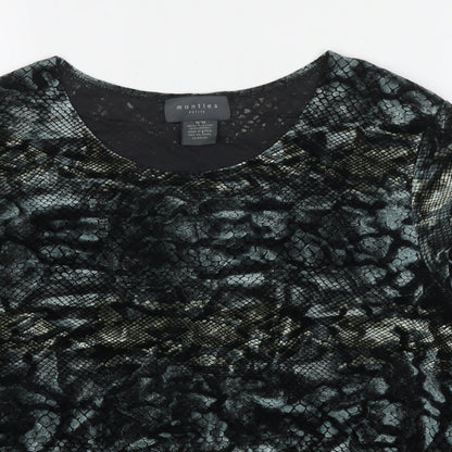 Mantles Womens Grey Animal Print Polyester Basic Button-Up Size M Round Neck - Snake Pattern