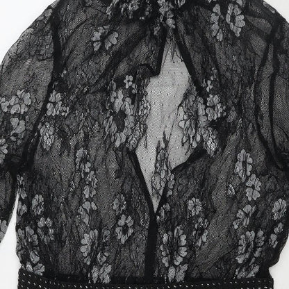 NEXT Womens Black Floral Nylon Fit & Flare Size 10 Round Neck Pullover