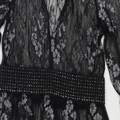 NEXT Womens Black Floral Nylon Fit & Flare Size 10 Round Neck Pullover