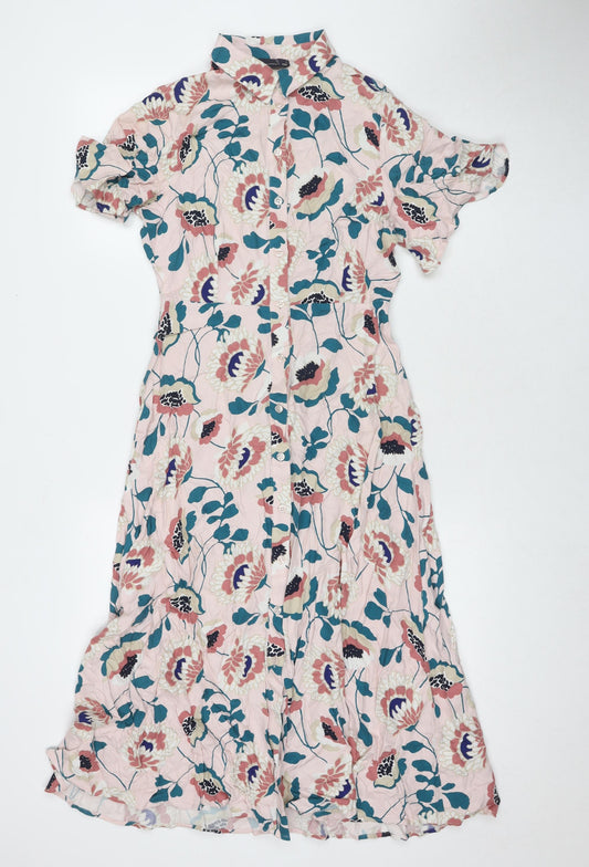 Marks and Spencer Womens Multicoloured Floral Viscose Shirt Dress Size 8 Collared Button