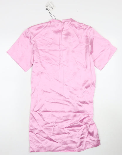 Zara Womens Pink Polyester A-Line Size XS Round Neck Zip