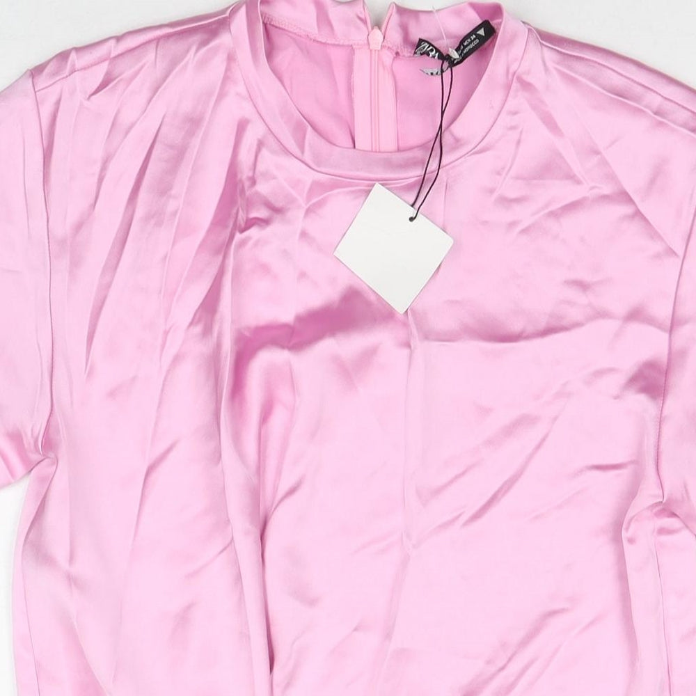 Zara Womens Pink Polyester A-Line Size XS Round Neck Zip